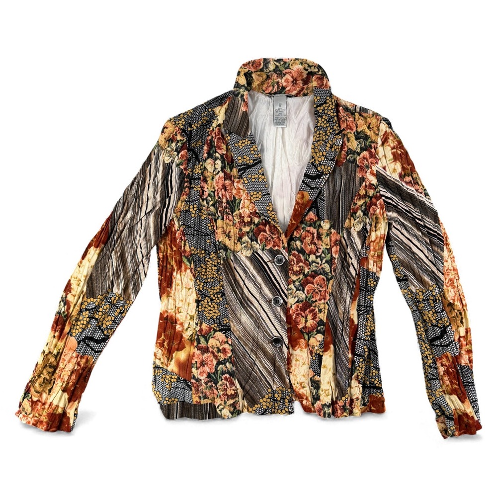 Alberto Makali Blazer Womens XL Multicolor Floral Velvet Patchwork Button Front‎